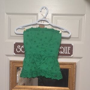 Green Strapless Top with Floral Embroidery